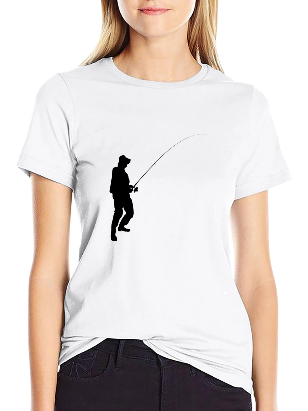Fishing Silhouette Graphic Tee - Classic Black Cotton Blend