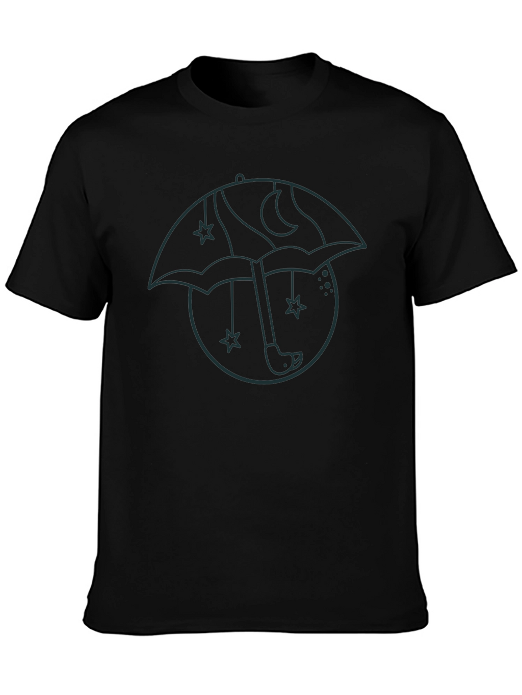 Mens Black Graphic T-Shirt - Umbrella Moon Star Design