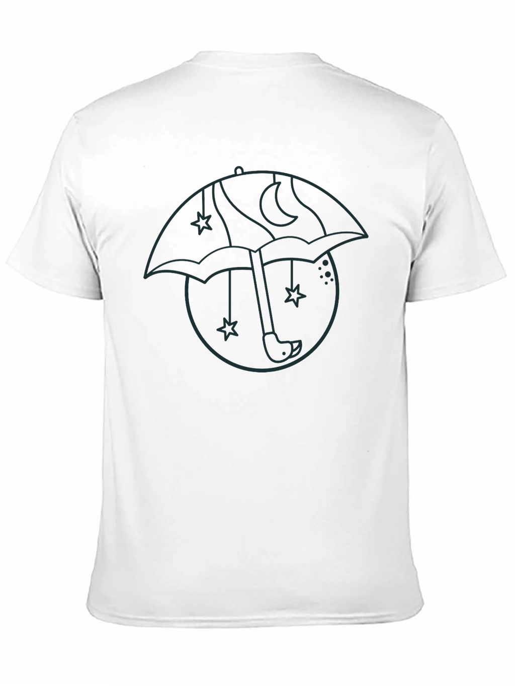 Mens Black Graphic T-Shirt - Umbrella Moon Star Design