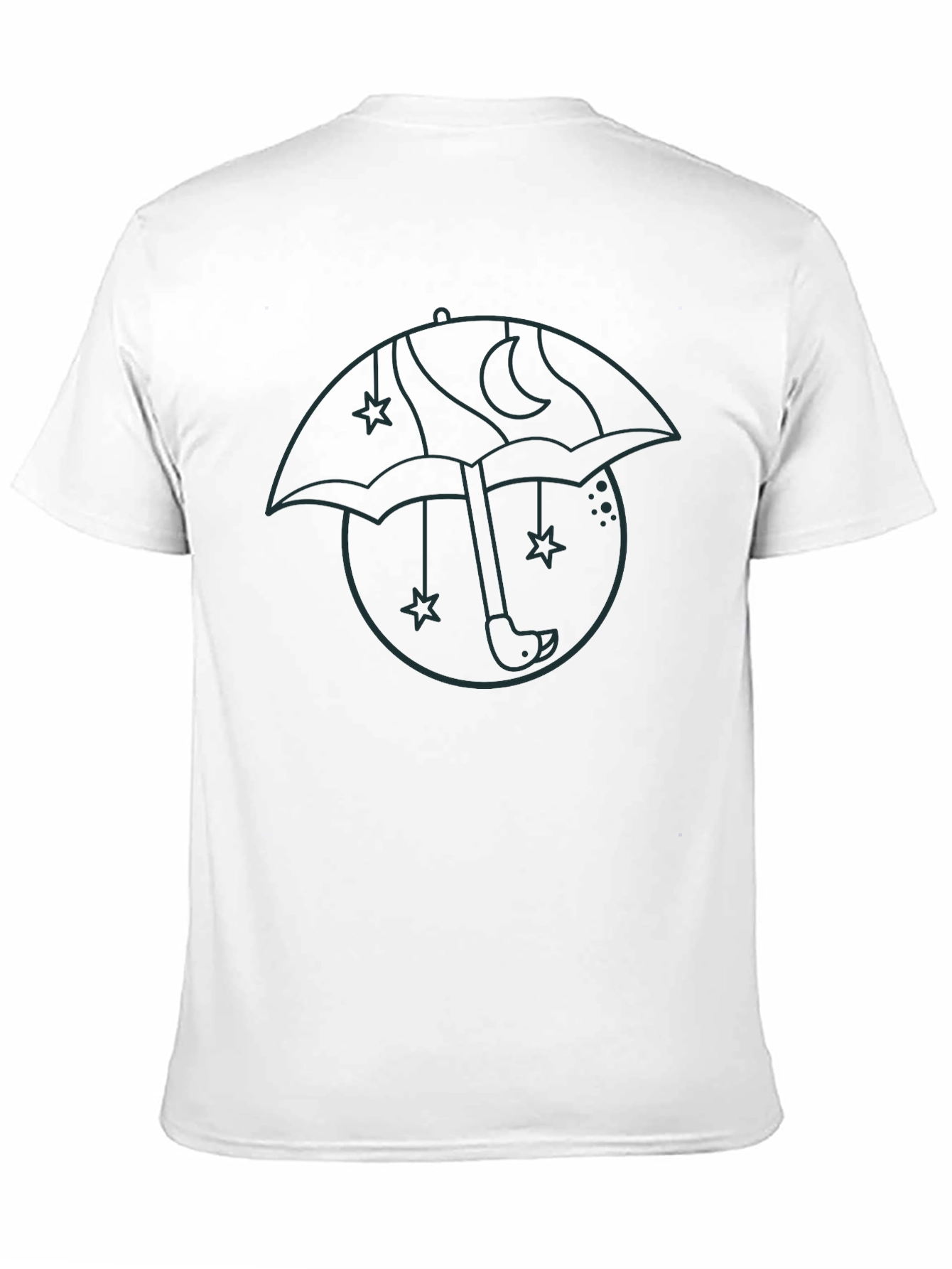 Mens Black Graphic T-Shirt - Umbrella Moon Star Design