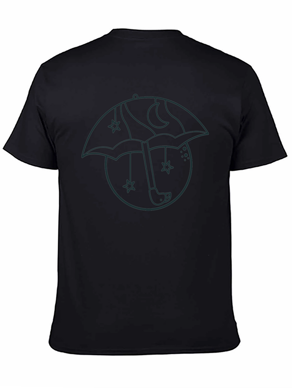 Mens Black Graphic T-Shirt - Umbrella Moon Star Design