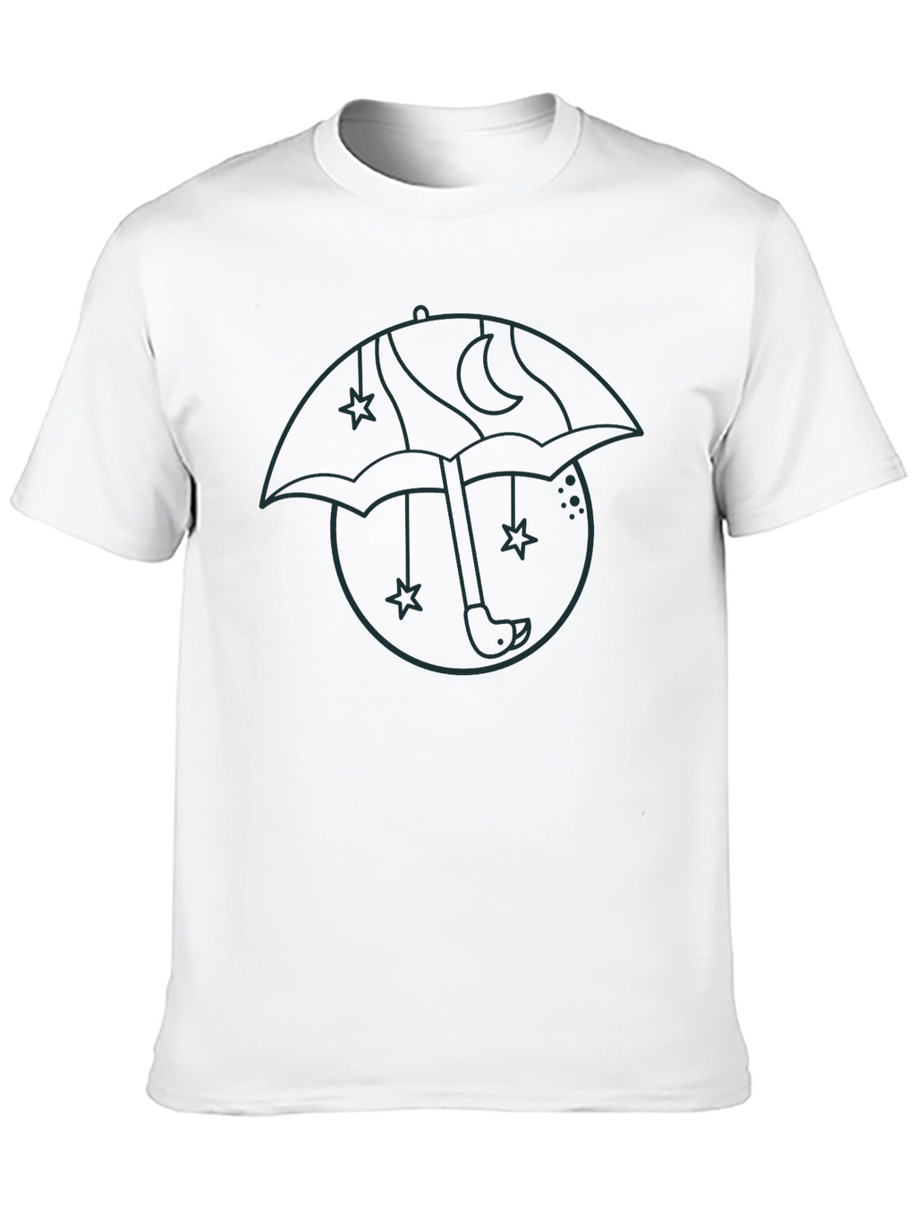 Mens Black Graphic T-Shirt - Umbrella Moon Star Design
