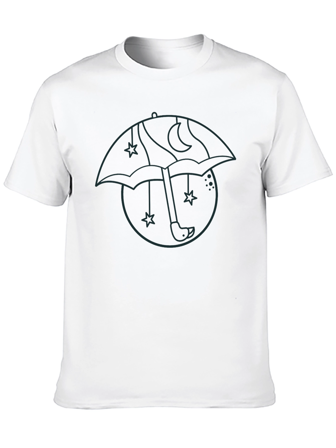 Mens Black Graphic T-Shirt - Umbrella Moon Star Design