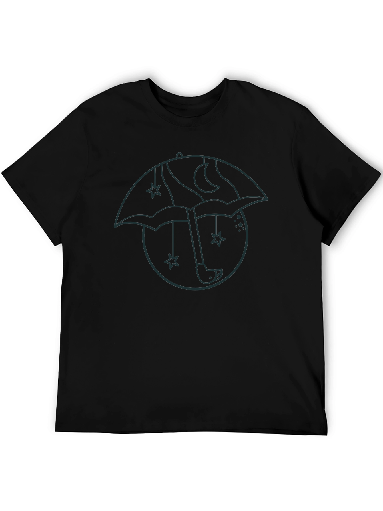 Mens Black Graphic T-Shirt - Umbrella Moon Star Design
