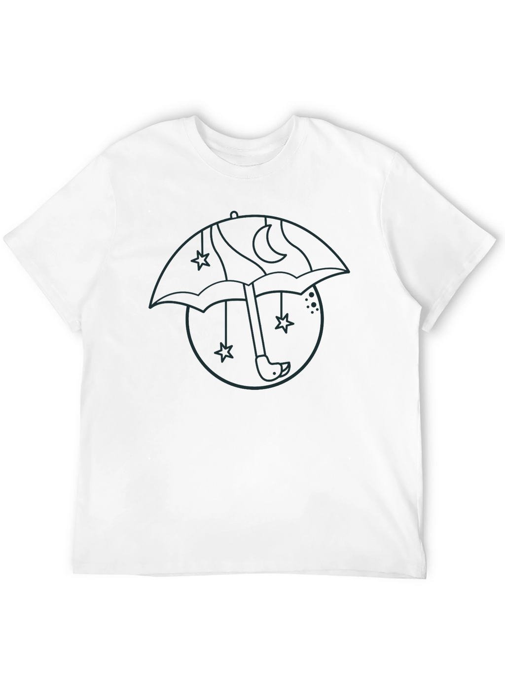 Mens Black Graphic T-Shirt - Umbrella Moon Star Design