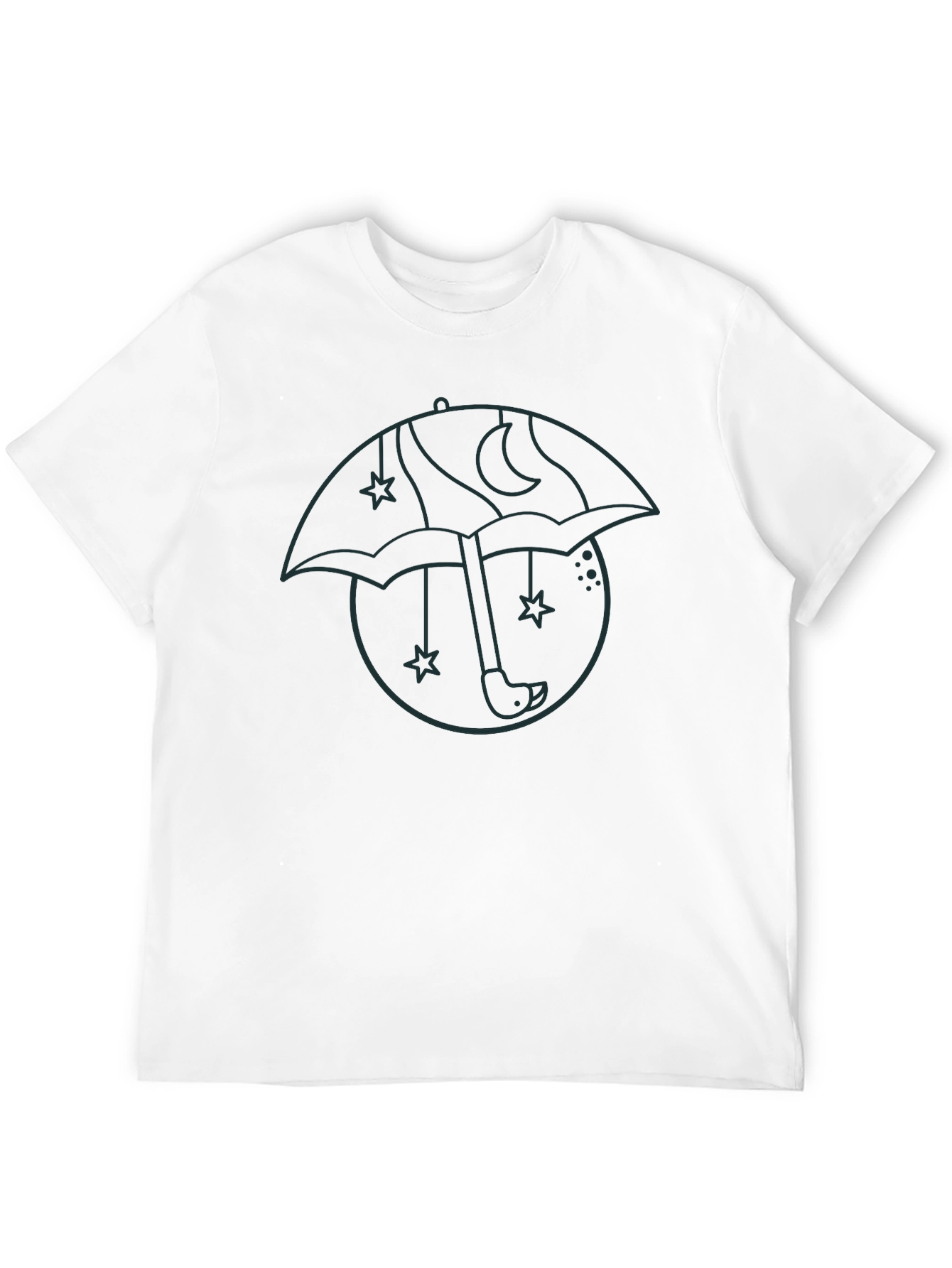 Mens Black Graphic T-Shirt - Umbrella Moon Star Design