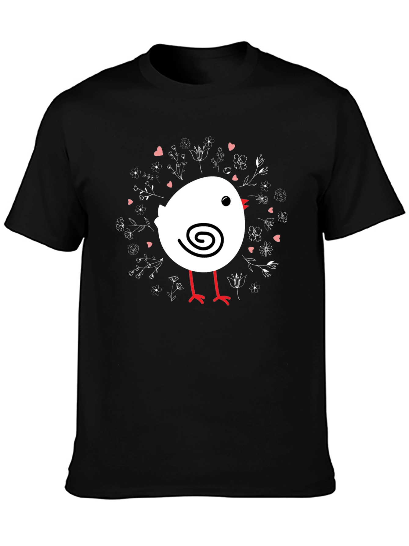 Cute Chick T-Shirt - Black Cotton Tee with Bird Design