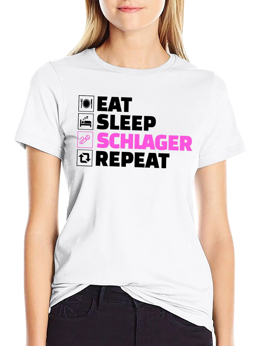 Eat Sleep Schlager Repeat Black T-Shirt