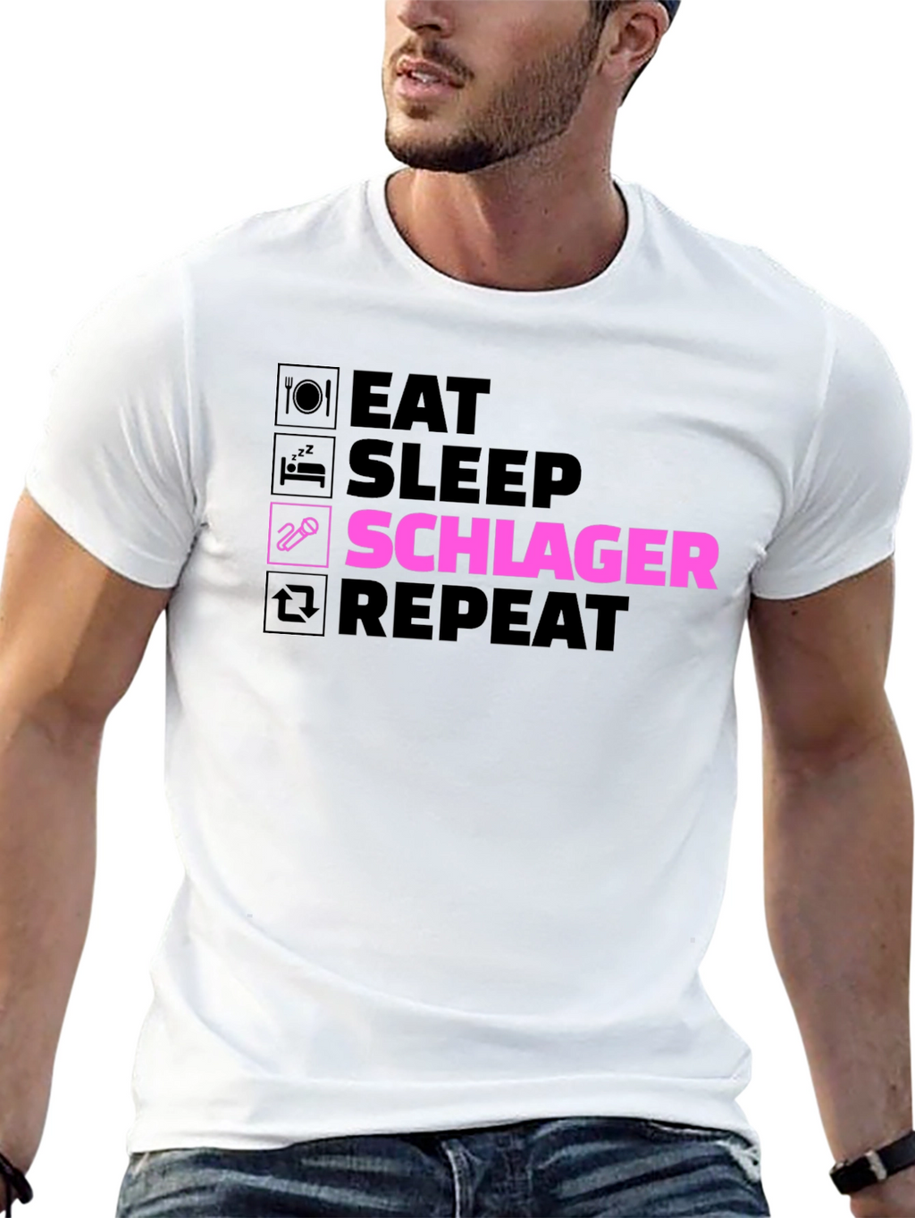 Eat Sleep Schlager Repeat Black T-Shirt