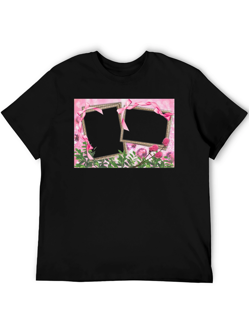 Customizable Pink Floral Frame T-Shirt