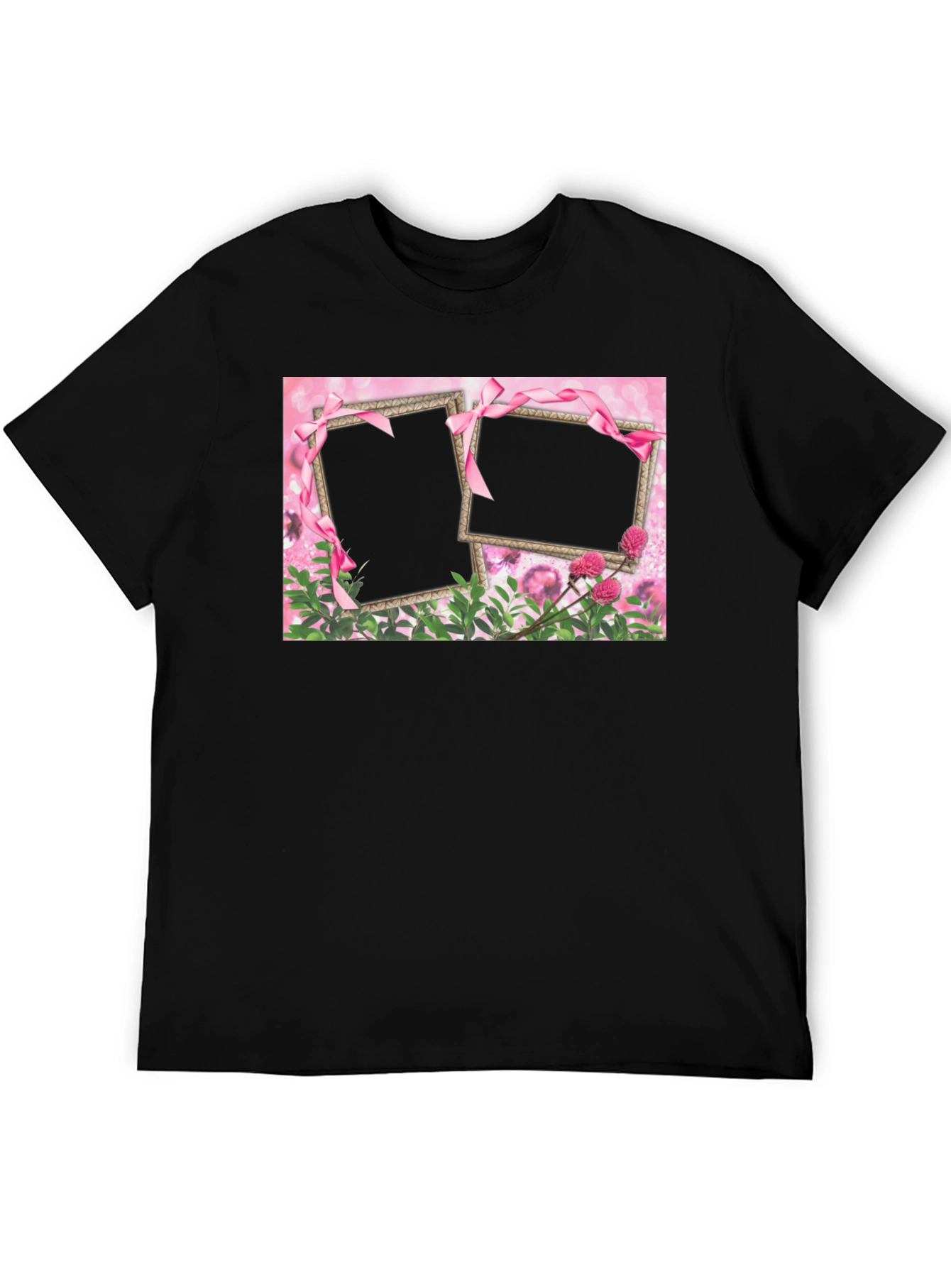 Customizable Pink Floral Frame T-Shirt