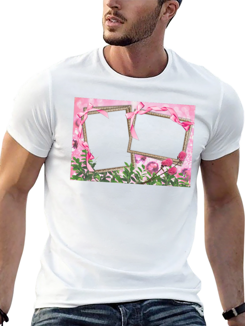 Customizable Pink Floral Frame T-Shirt