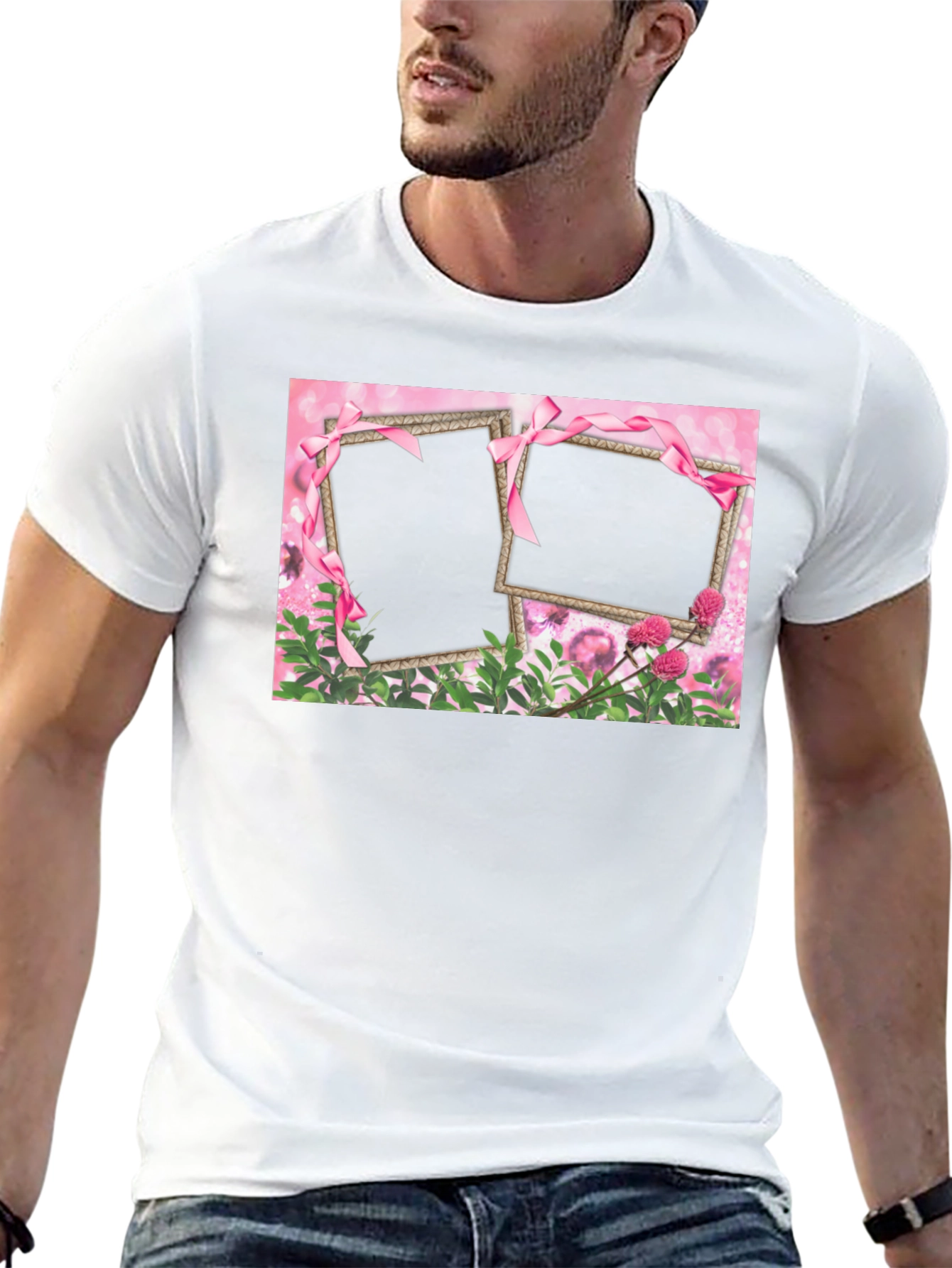 Customizable Pink Floral Frame T-Shirt