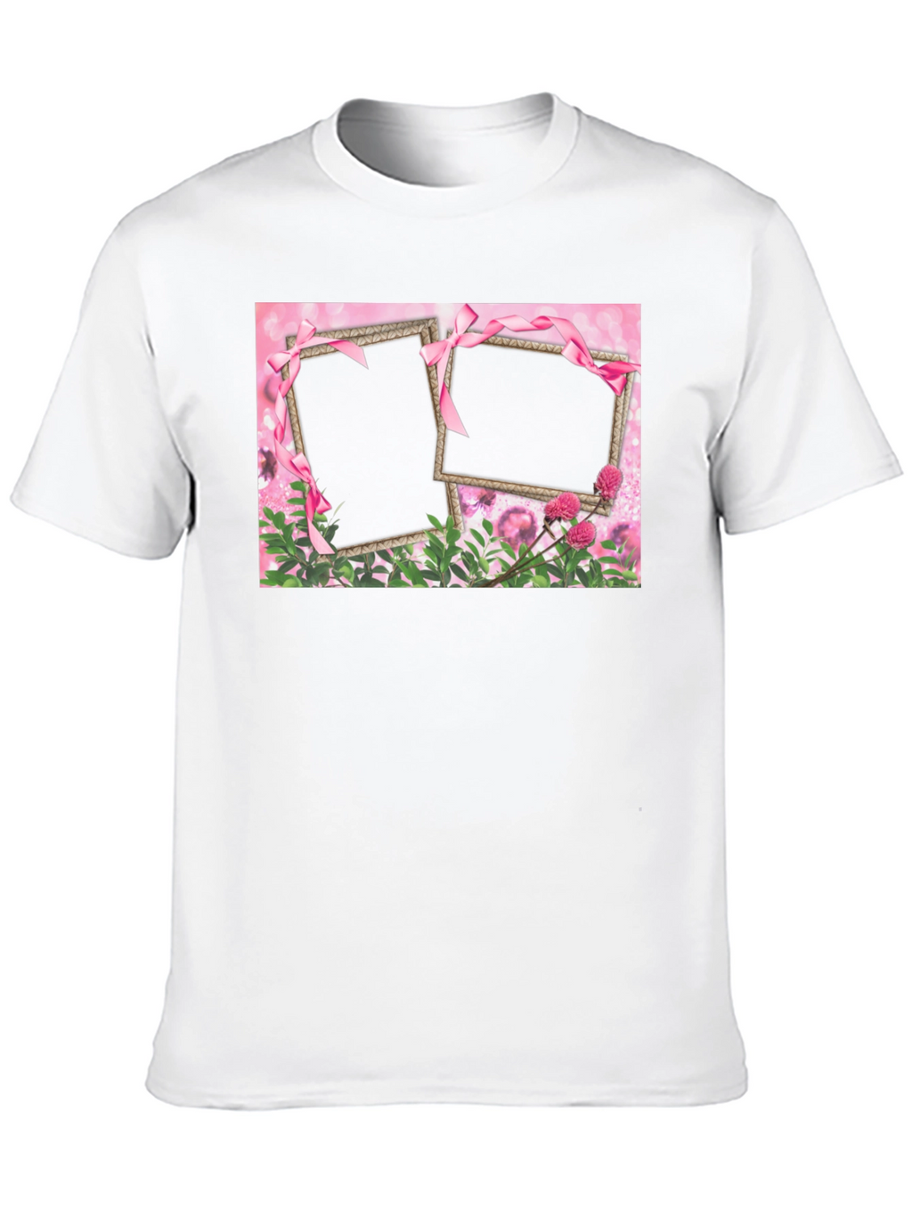 Customizable Pink Floral Frame T-Shirt