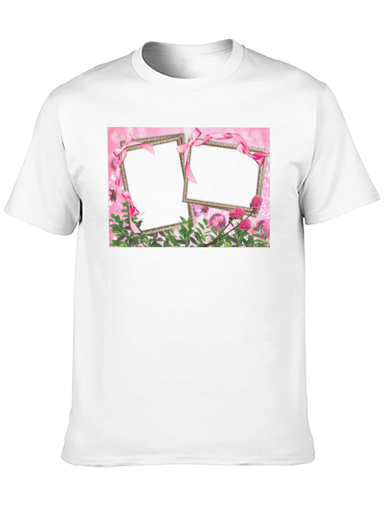 Customizable Pink Floral Frame T-Shirt