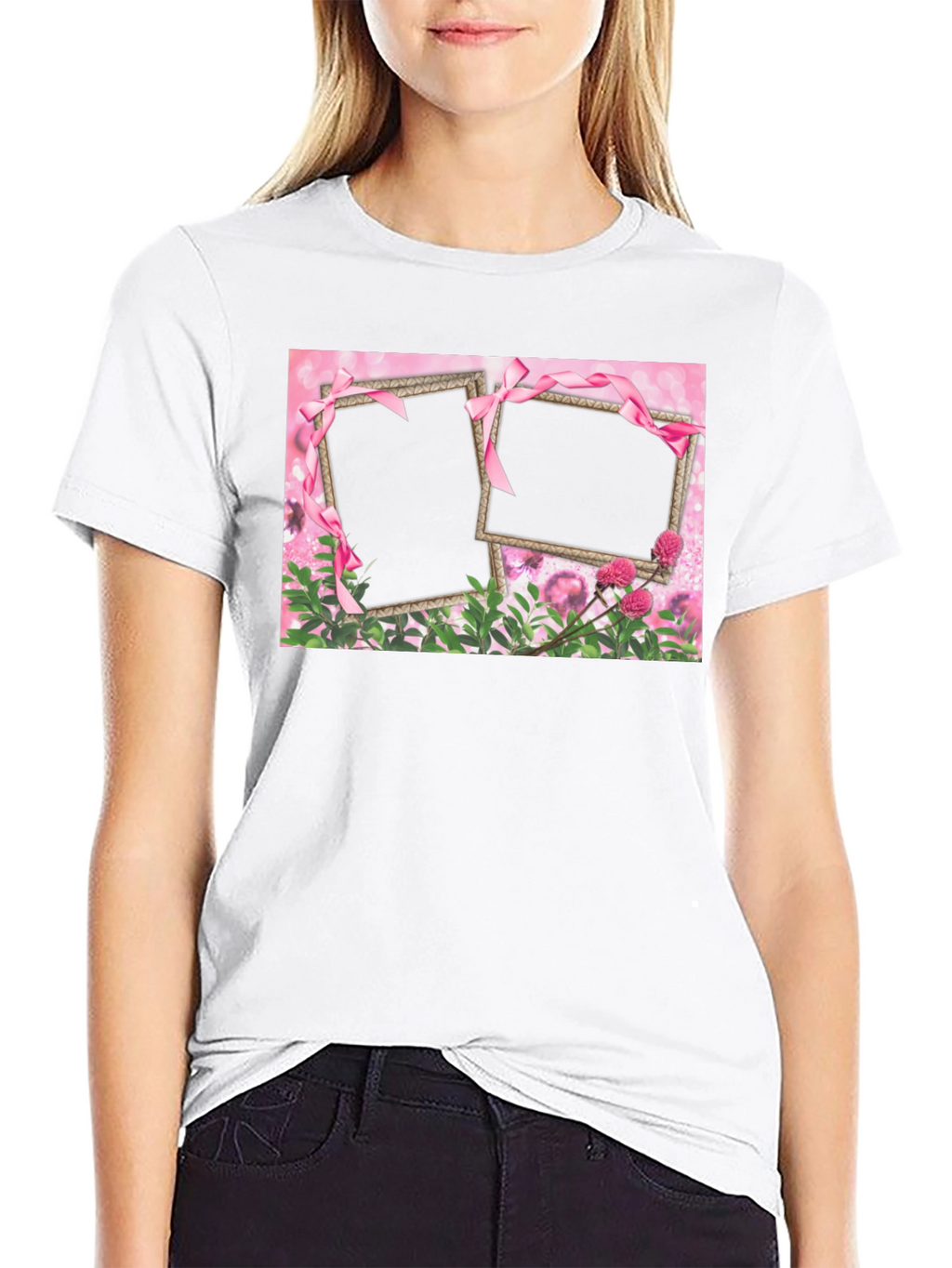 Customizable Pink Floral Frame T-Shirt