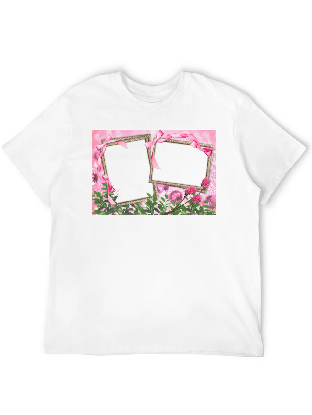 Customizable Pink Floral Frame T-Shirt