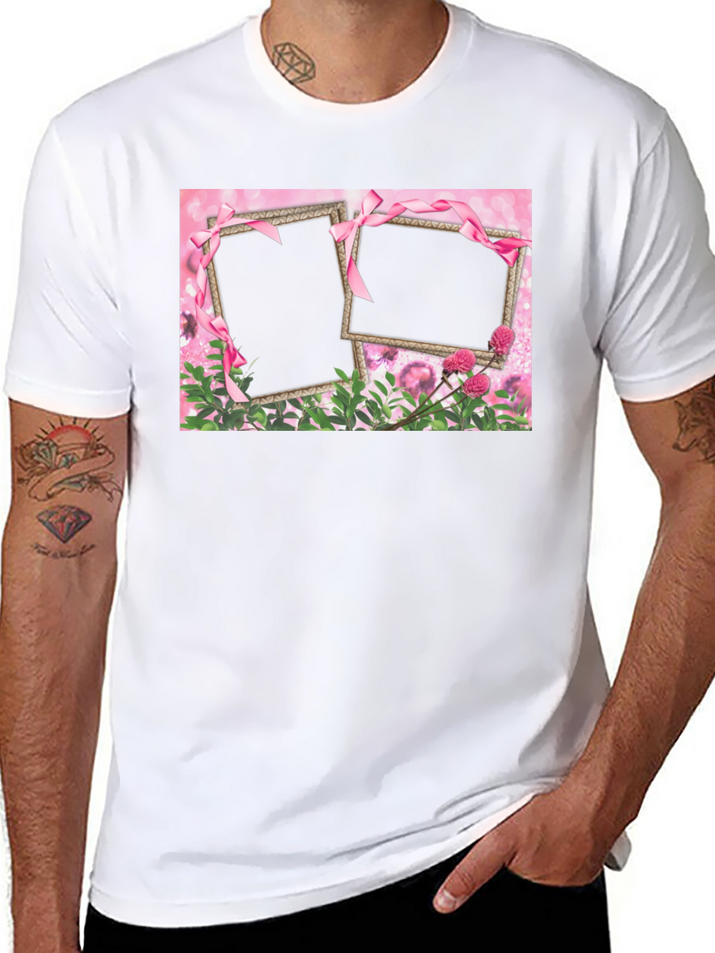 Customizable Pink Floral Frame T-Shirt