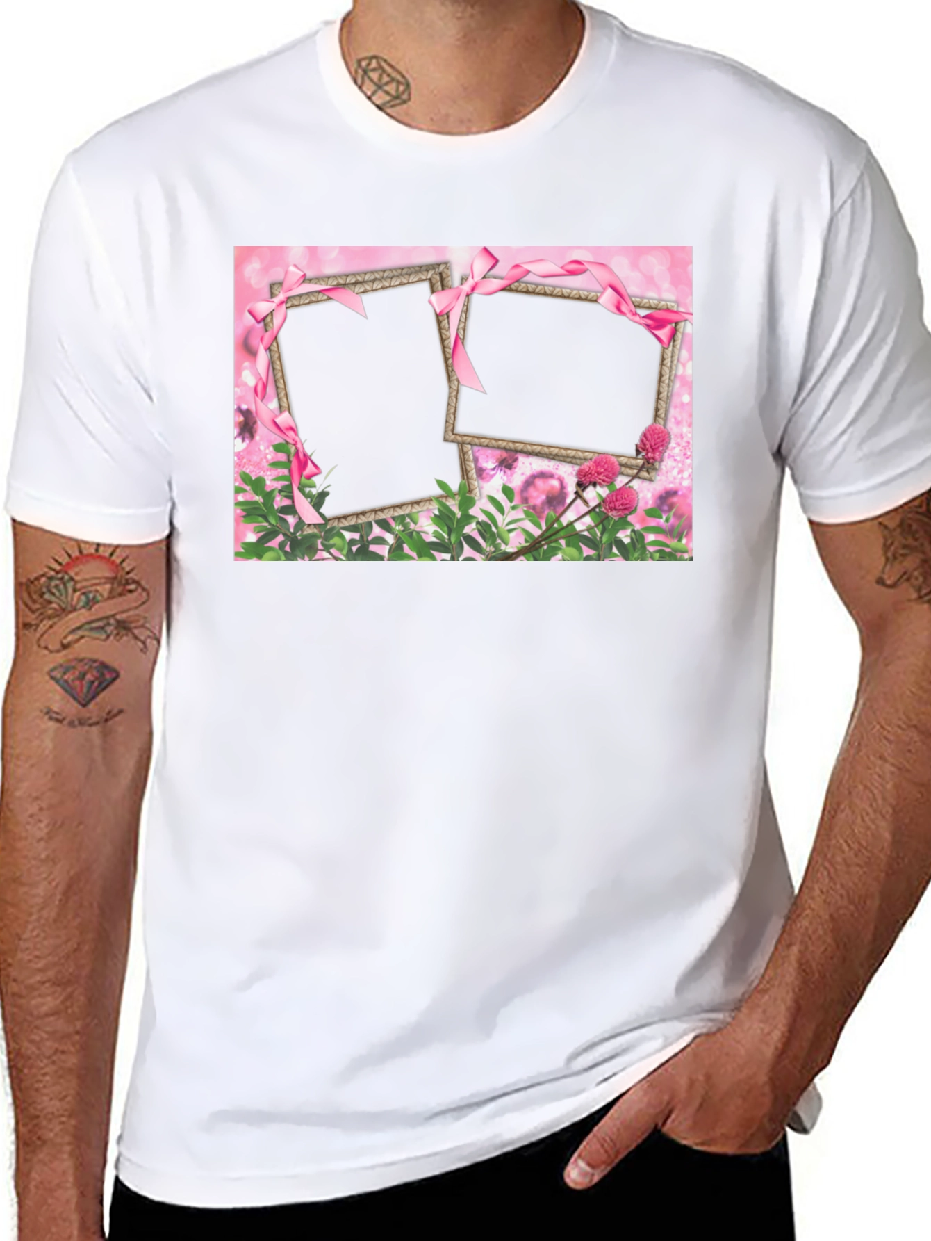 Customizable Pink Floral Frame T-Shirt