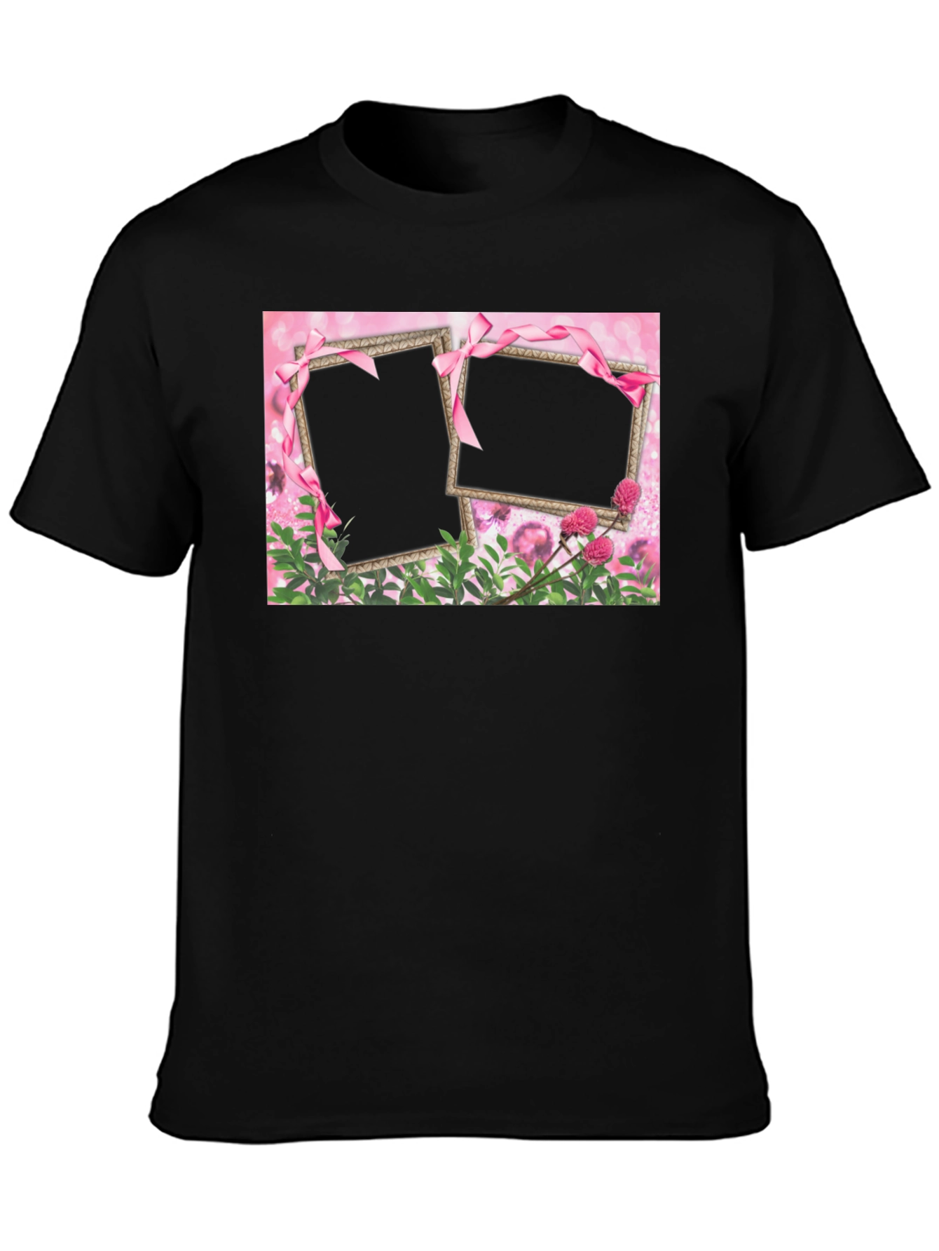 Customizable Pink Floral Frame T-Shirt