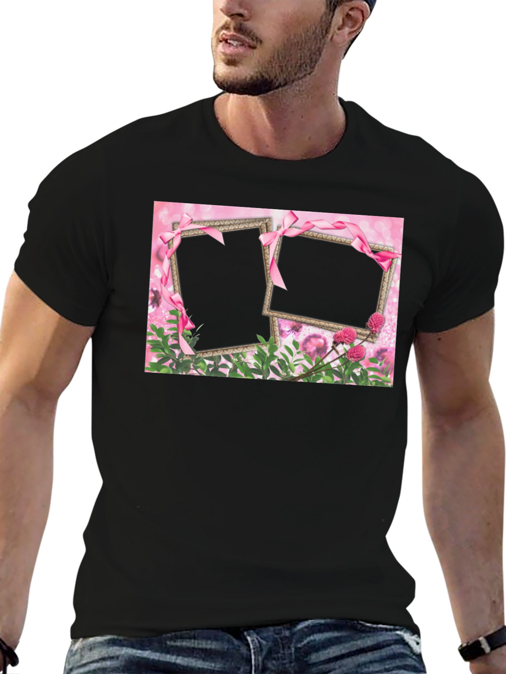 Customizable Pink Floral Frame T-Shirt