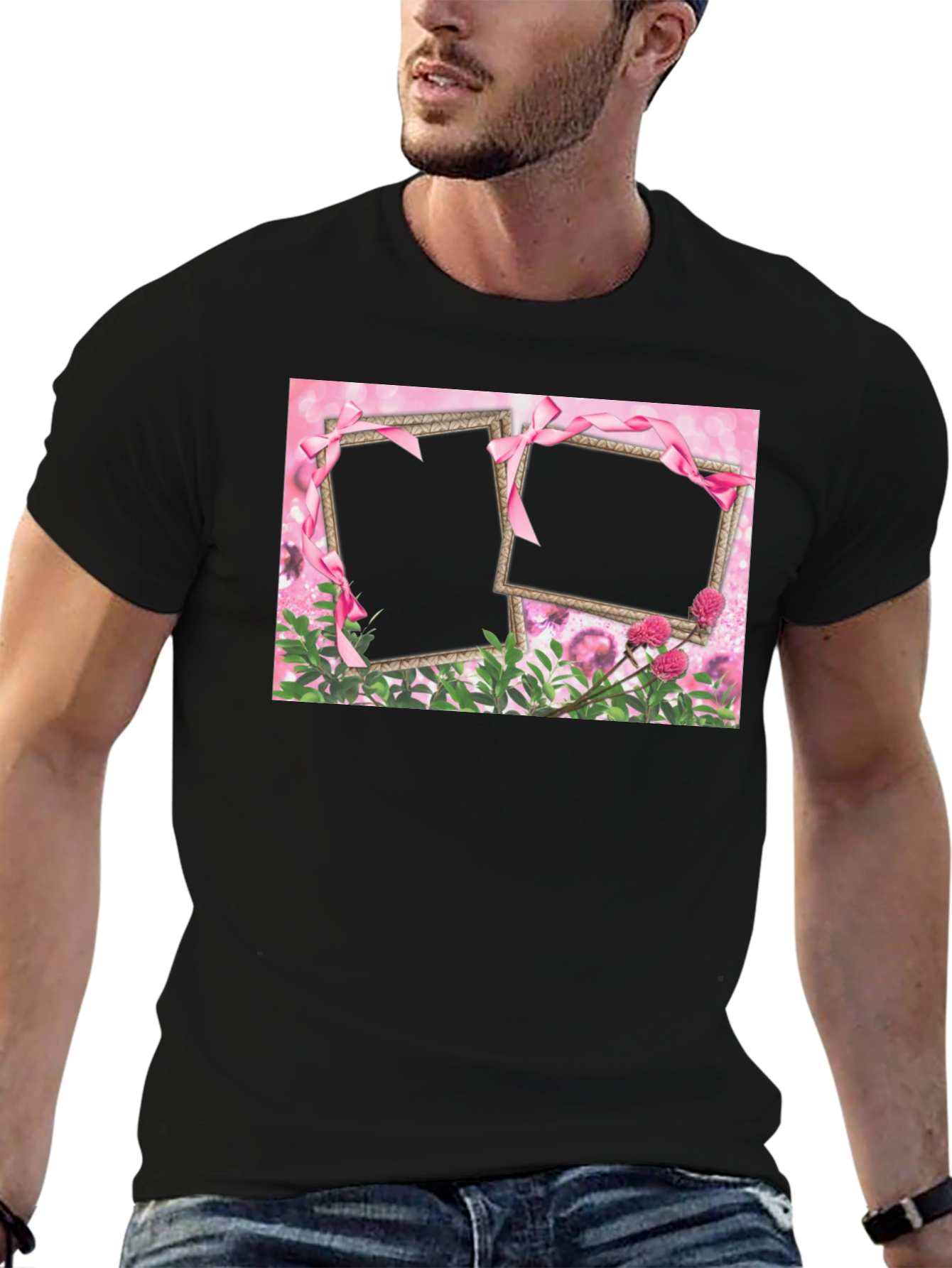 Customizable Pink Floral Frame T-Shirt