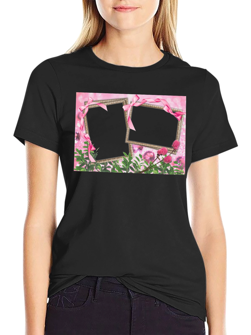 Customizable Pink Floral Frame T-Shirt