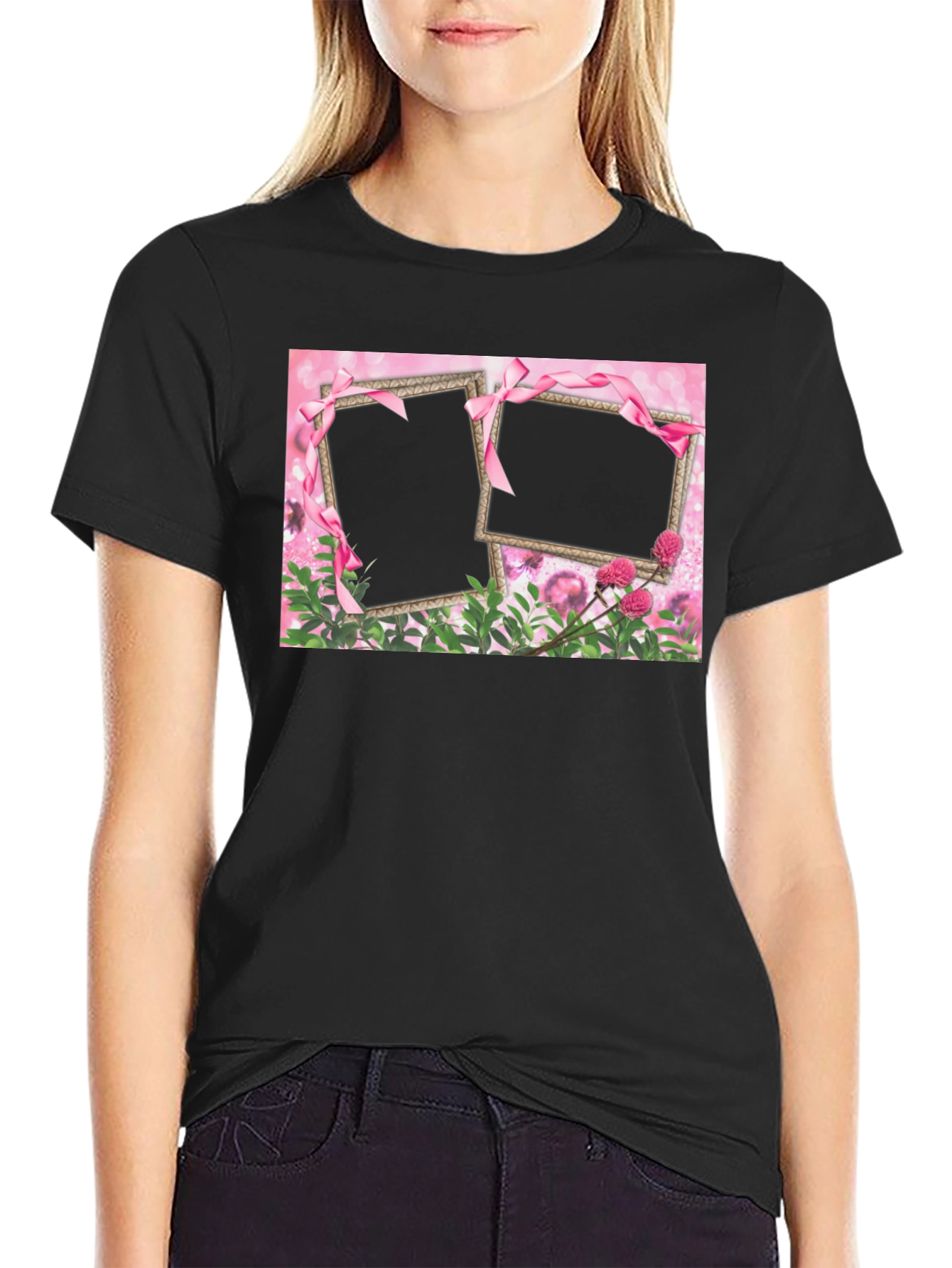 Customizable Pink Floral Frame T-Shirt