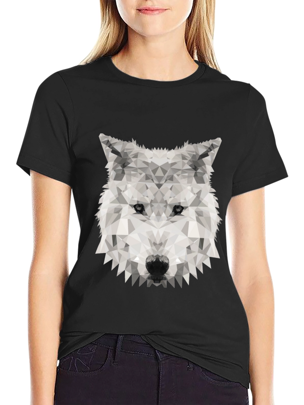 Geometric Wolf Graphic Tee - Stylish Black T-Shirt