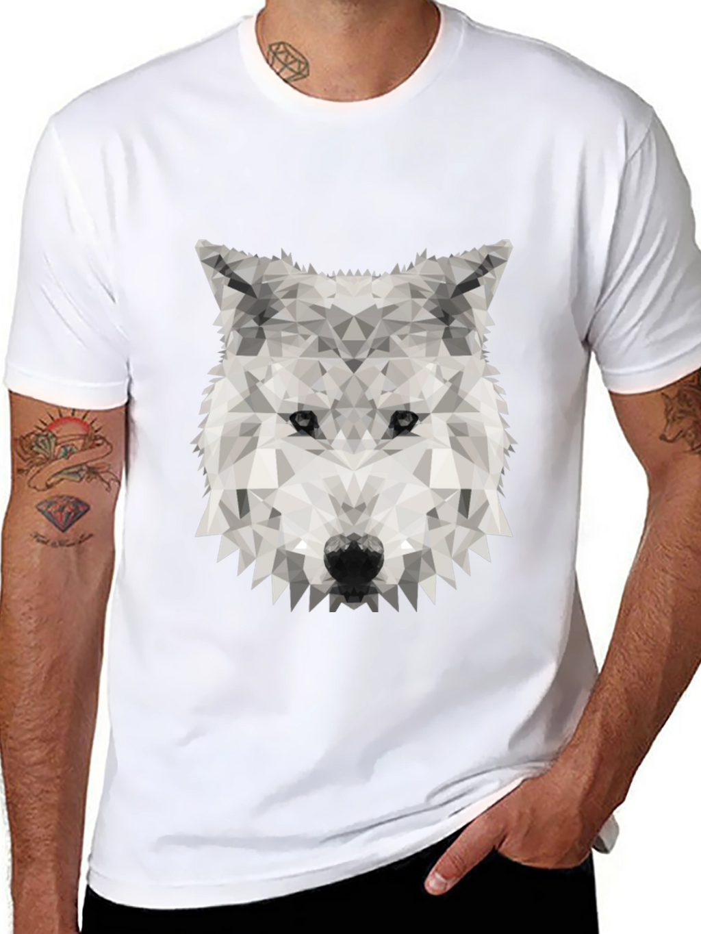 Geometric Wolf Graphic Tee - Stylish Black T-Shirt