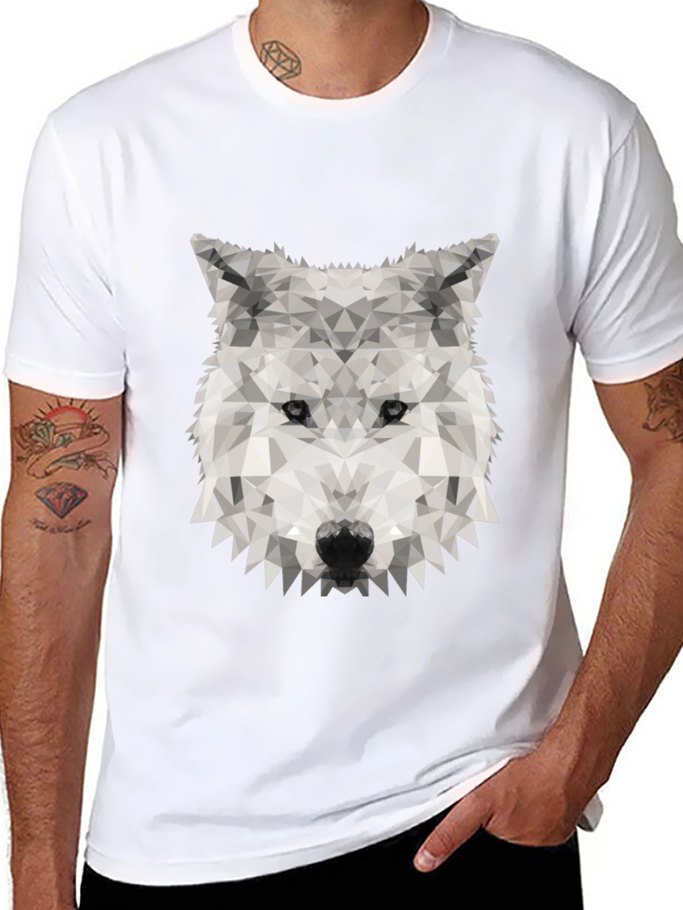 Geometric Wolf Graphic Tee - Stylish Black T-Shirt