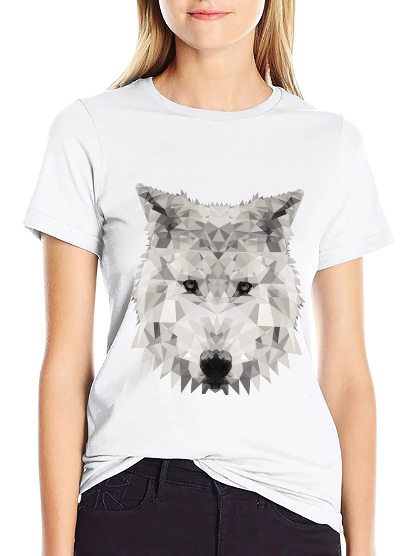 Geometric Wolf Graphic Tee - Stylish Black T-Shirt