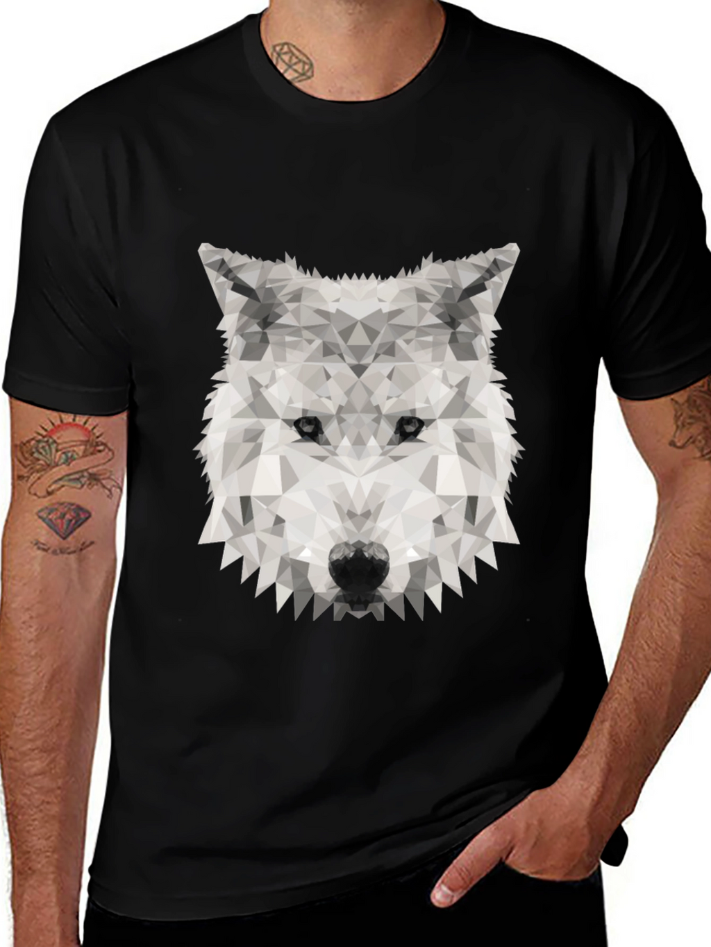 Geometric Wolf Graphic Tee - Stylish Black T-Shirt