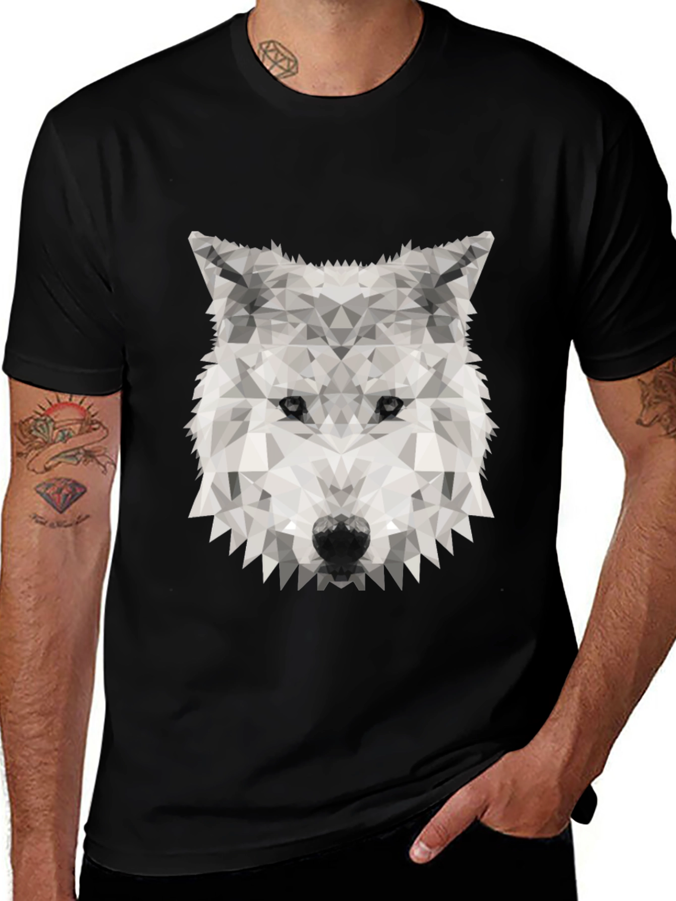 Geometric Wolf Graphic Tee - Stylish Black T-Shirt