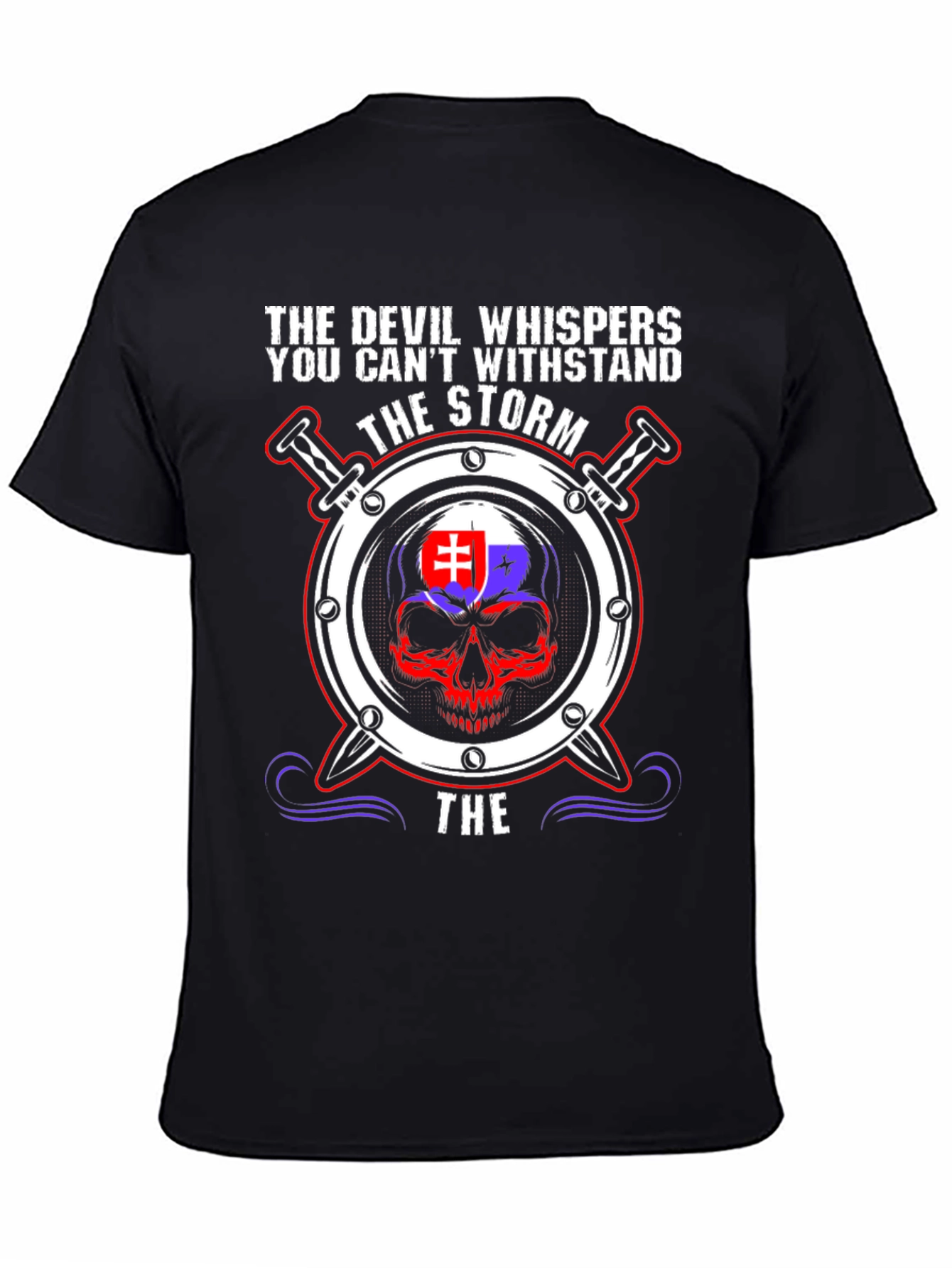 Devil Whispers Storm T-Shirt Slovakia Flag Skull