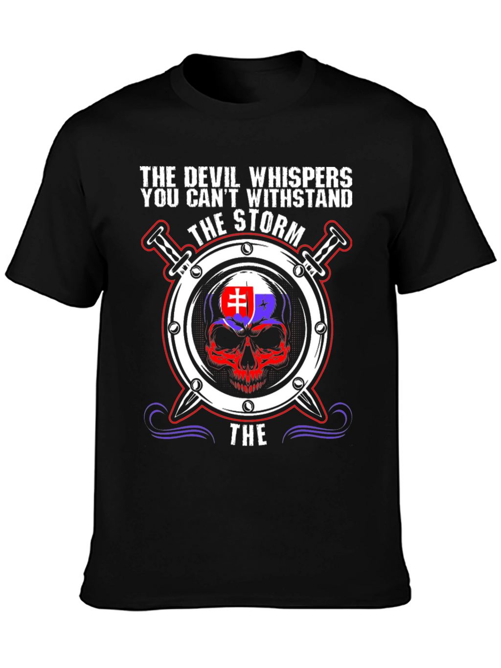 Devil Whispers Storm T-Shirt Slovakia Flag Skull