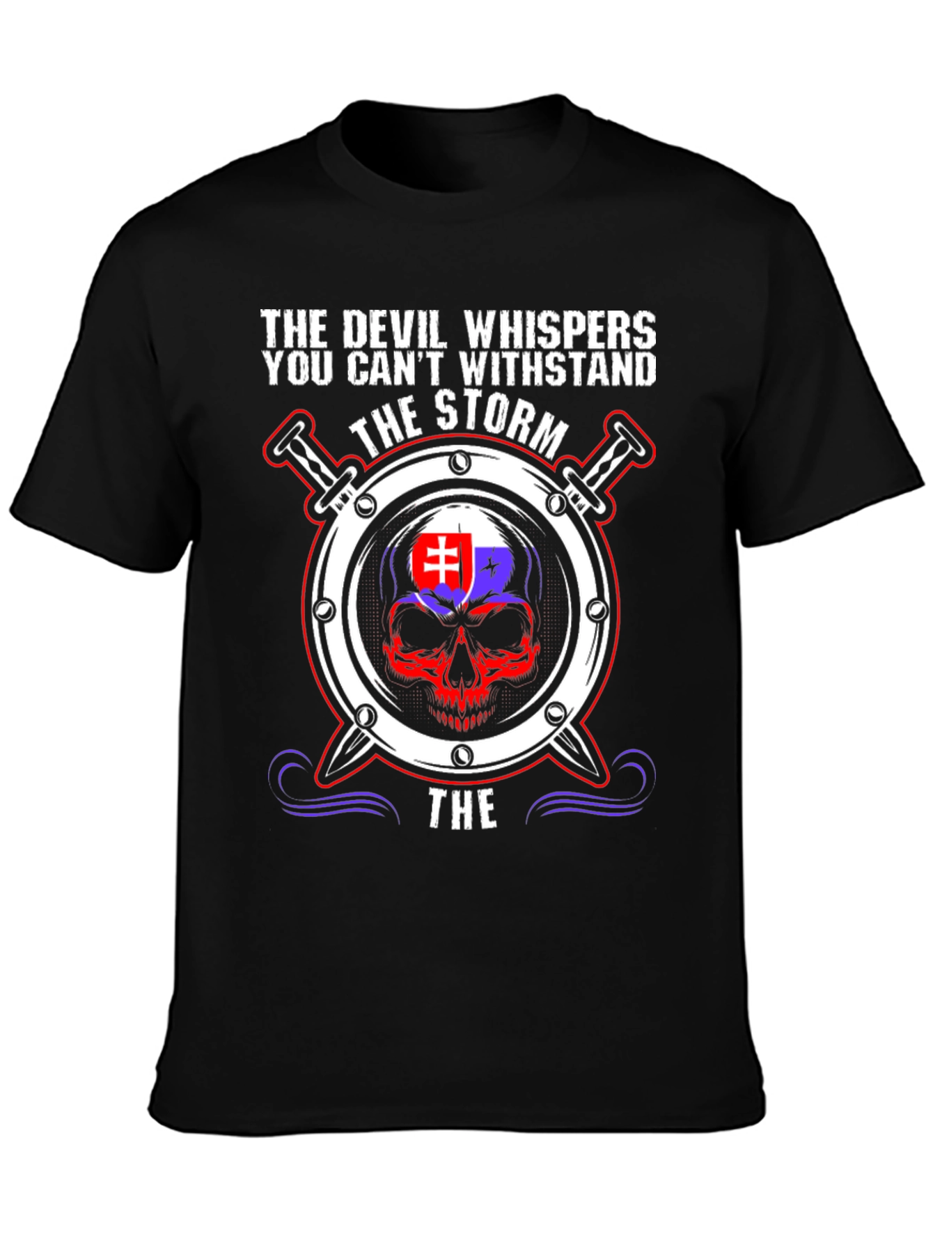 Devil Whispers Storm T-Shirt Slovakia Flag Skull