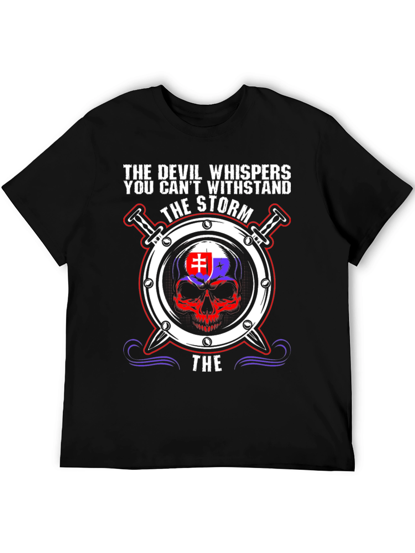 Devil Whispers Storm T-Shirt Slovakia Flag Skull