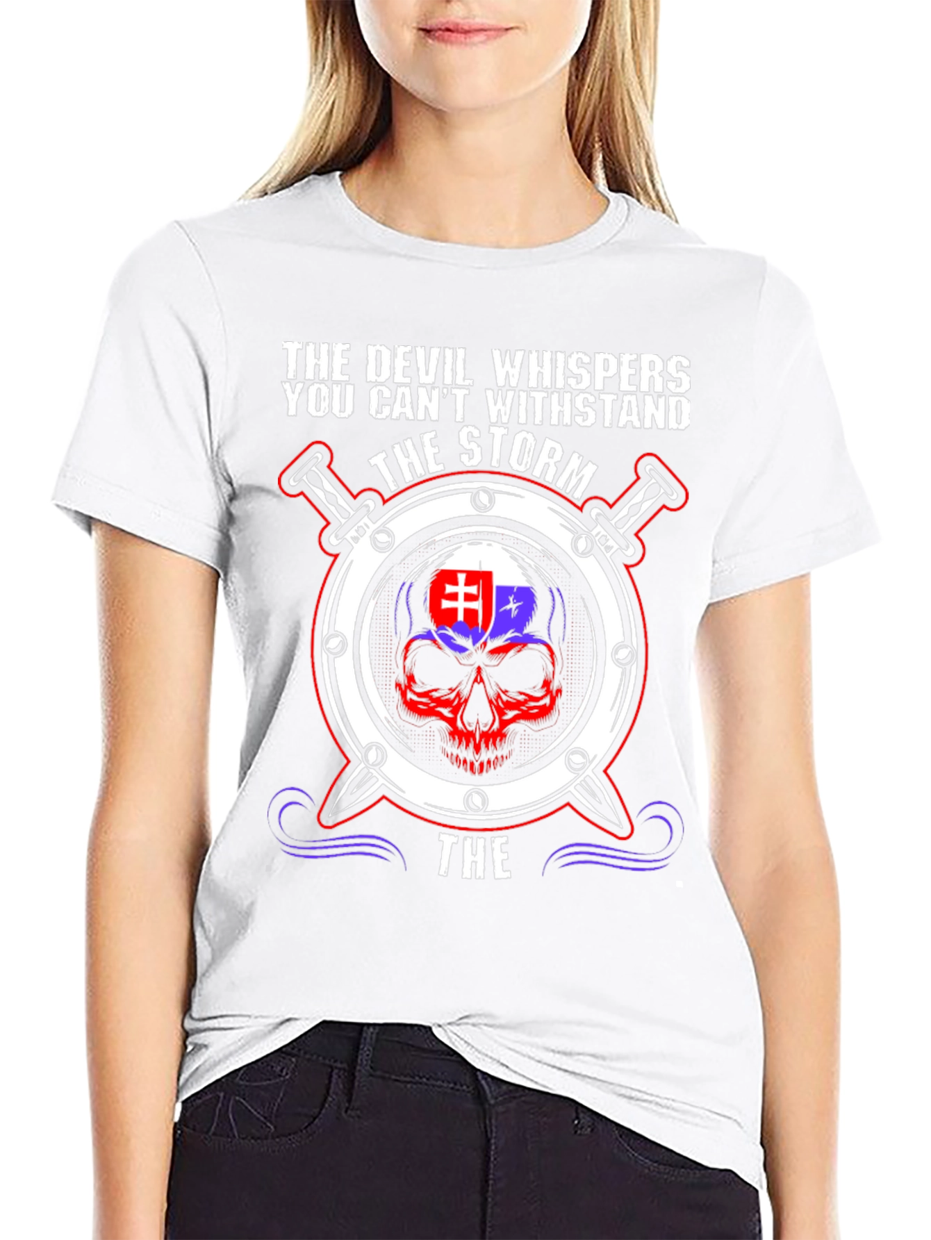 Devil Whispers Storm T-Shirt Slovakia Flag Skull