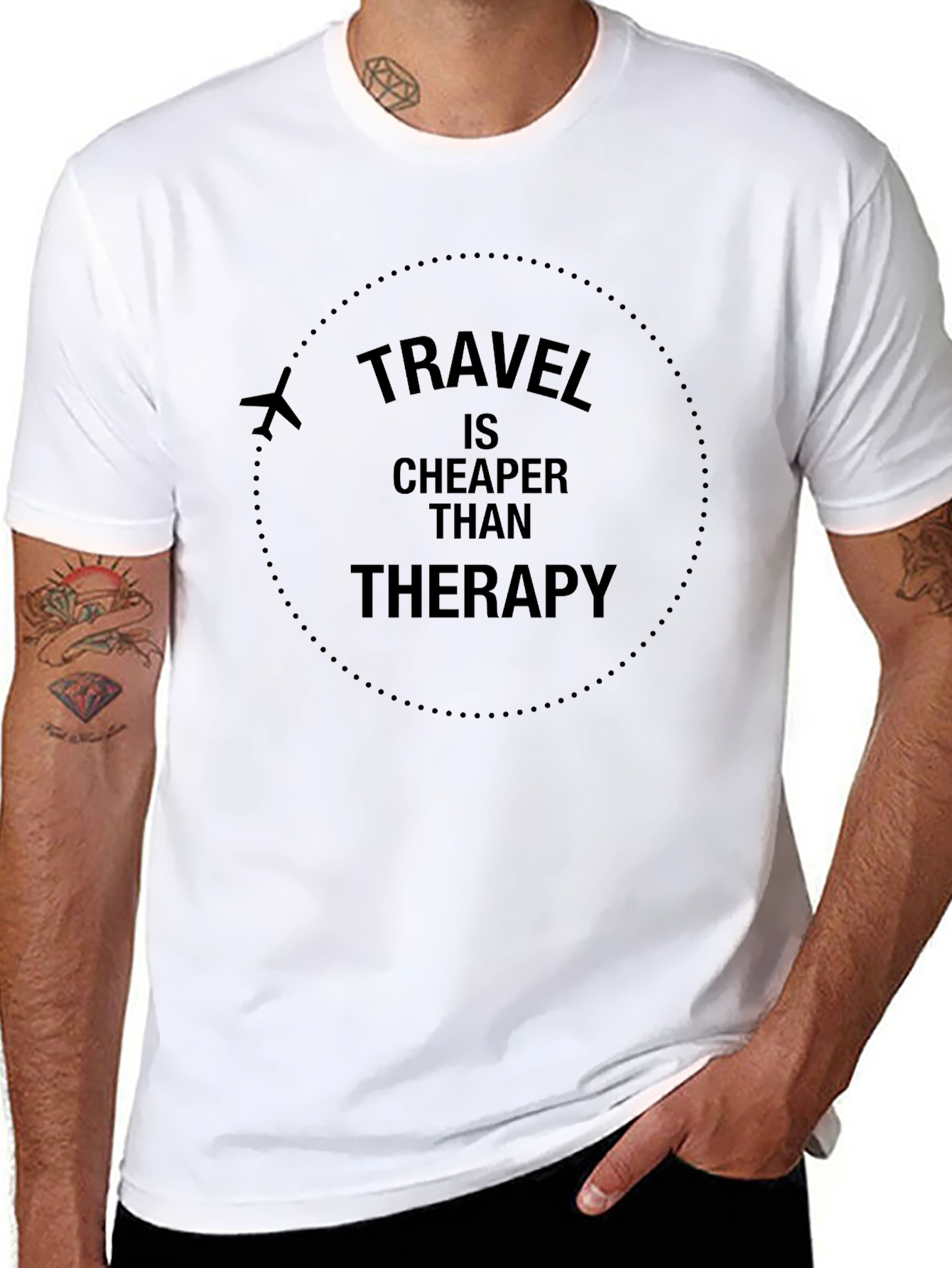 Travel is Cheaper Than Therapy Black T-Shirt