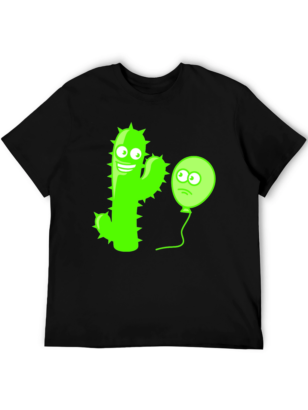 Funny Cactus & Balloon Graphic Tee - Black