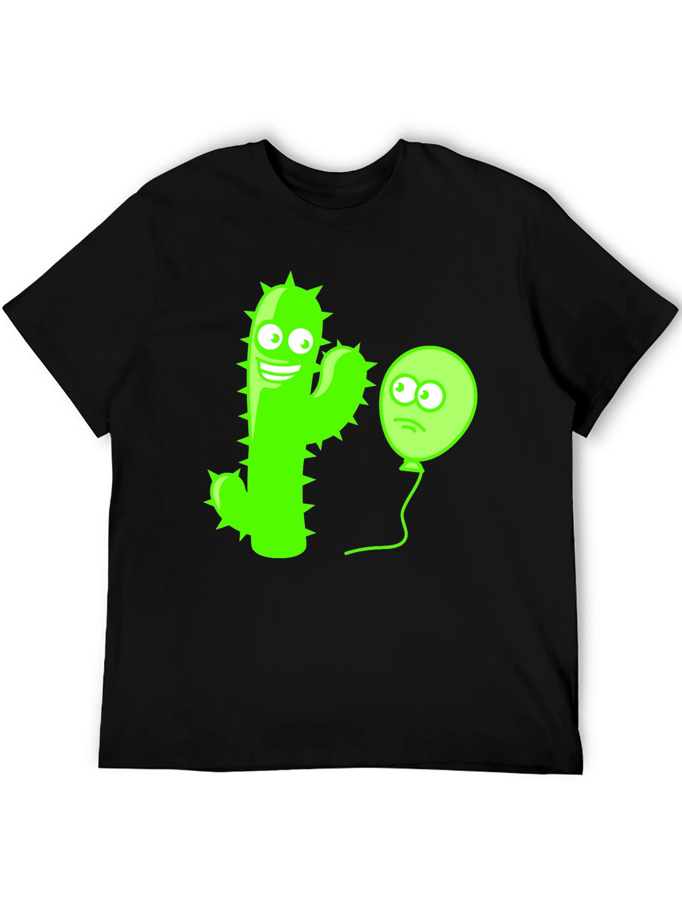 Funny Cactus & Balloon Graphic Tee - Black
