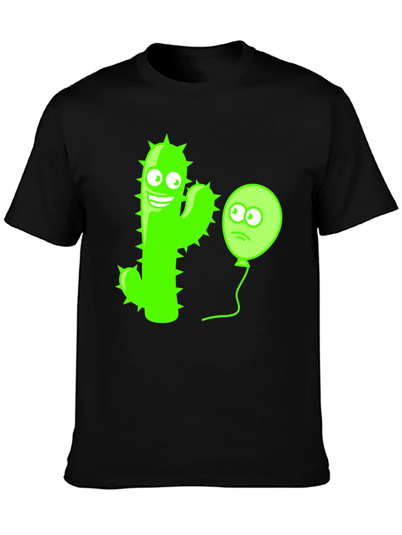 Funny Cactus & Balloon Graphic Tee - Black