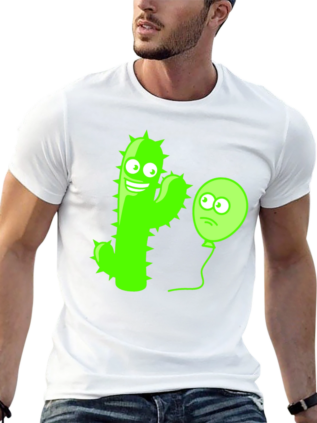 Funny Cactus & Balloon Graphic Tee - Black