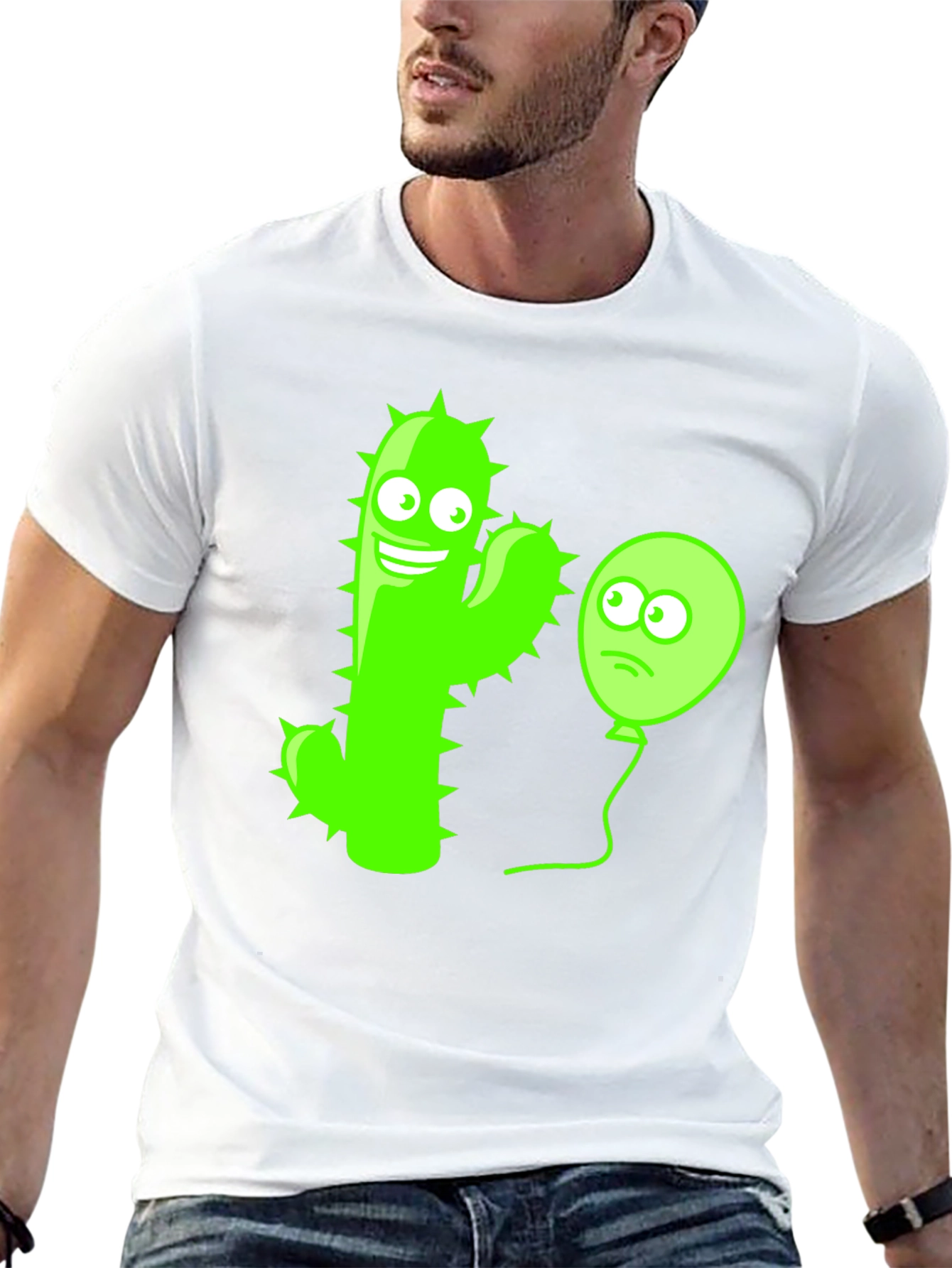 Funny Cactus & Balloon Graphic Tee - Black