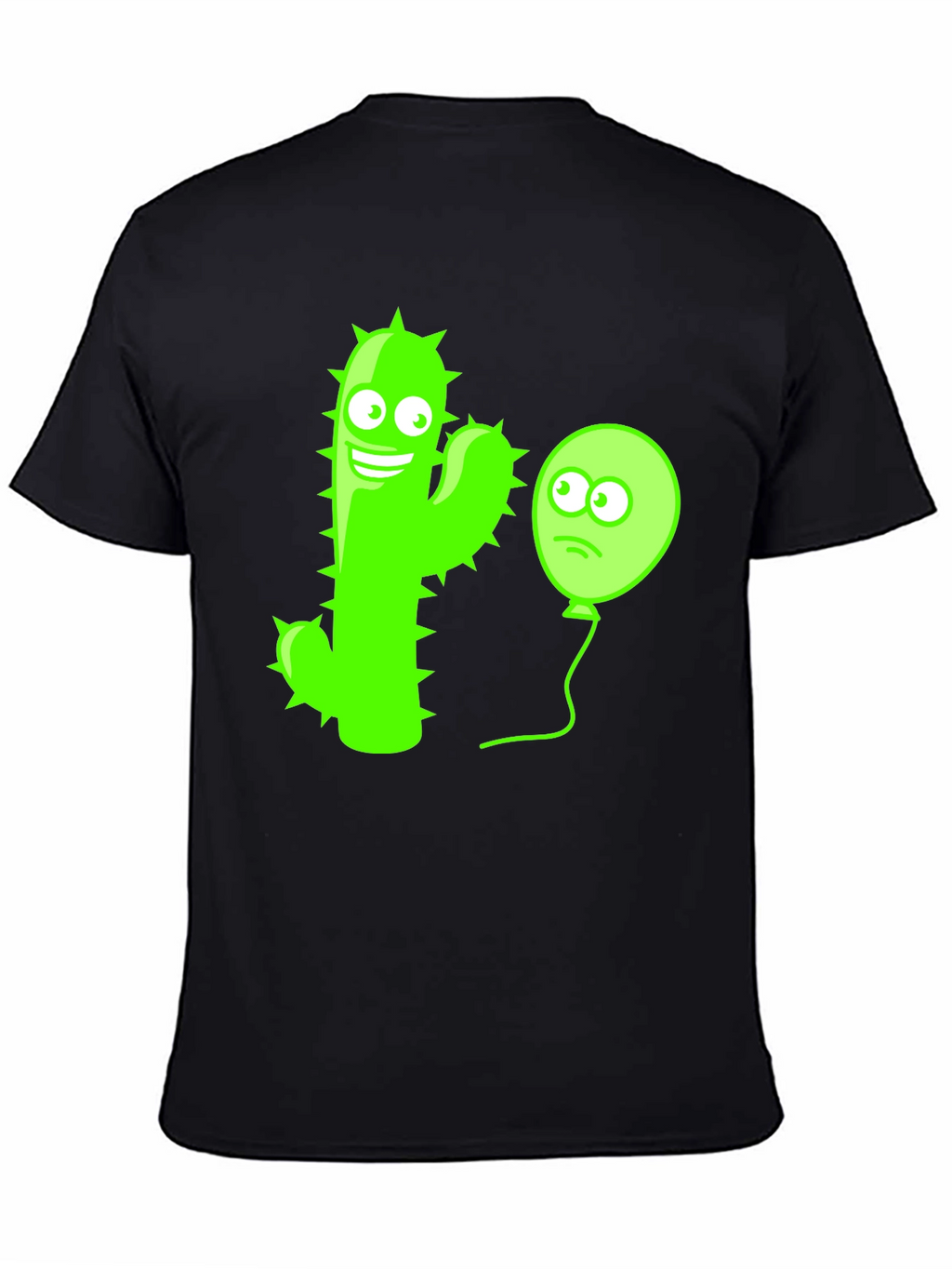 Funny Cactus & Balloon Graphic Tee - Black