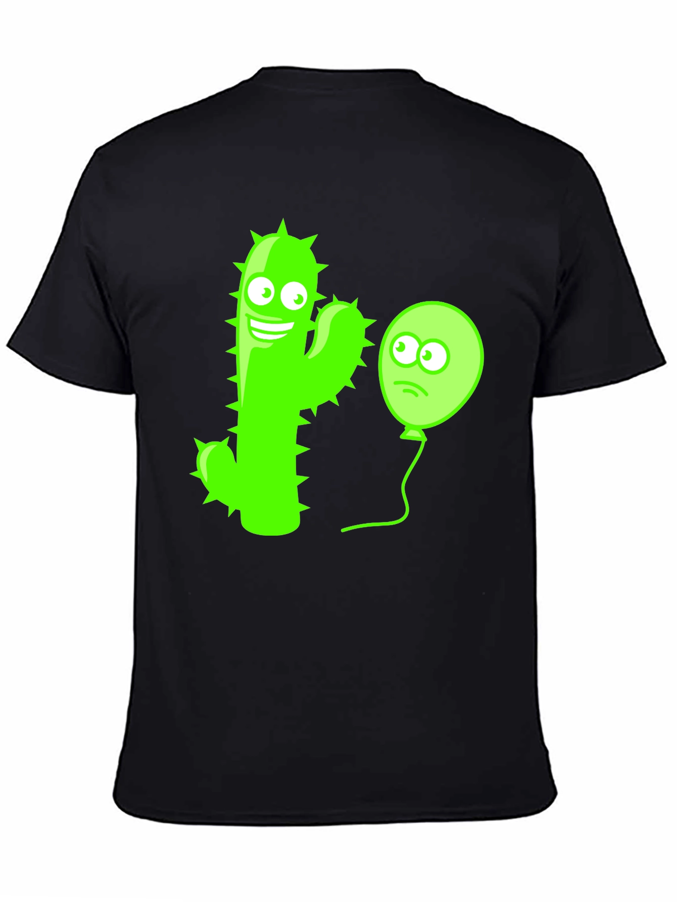Funny Cactus & Balloon Graphic Tee - Black