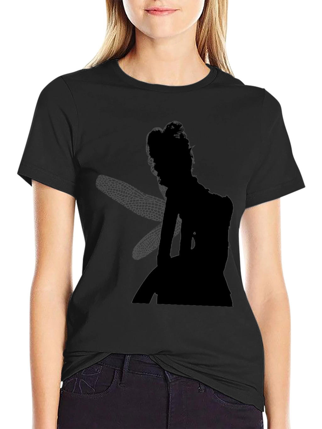 Mystical Fairy Silhouette Black T-Shirt