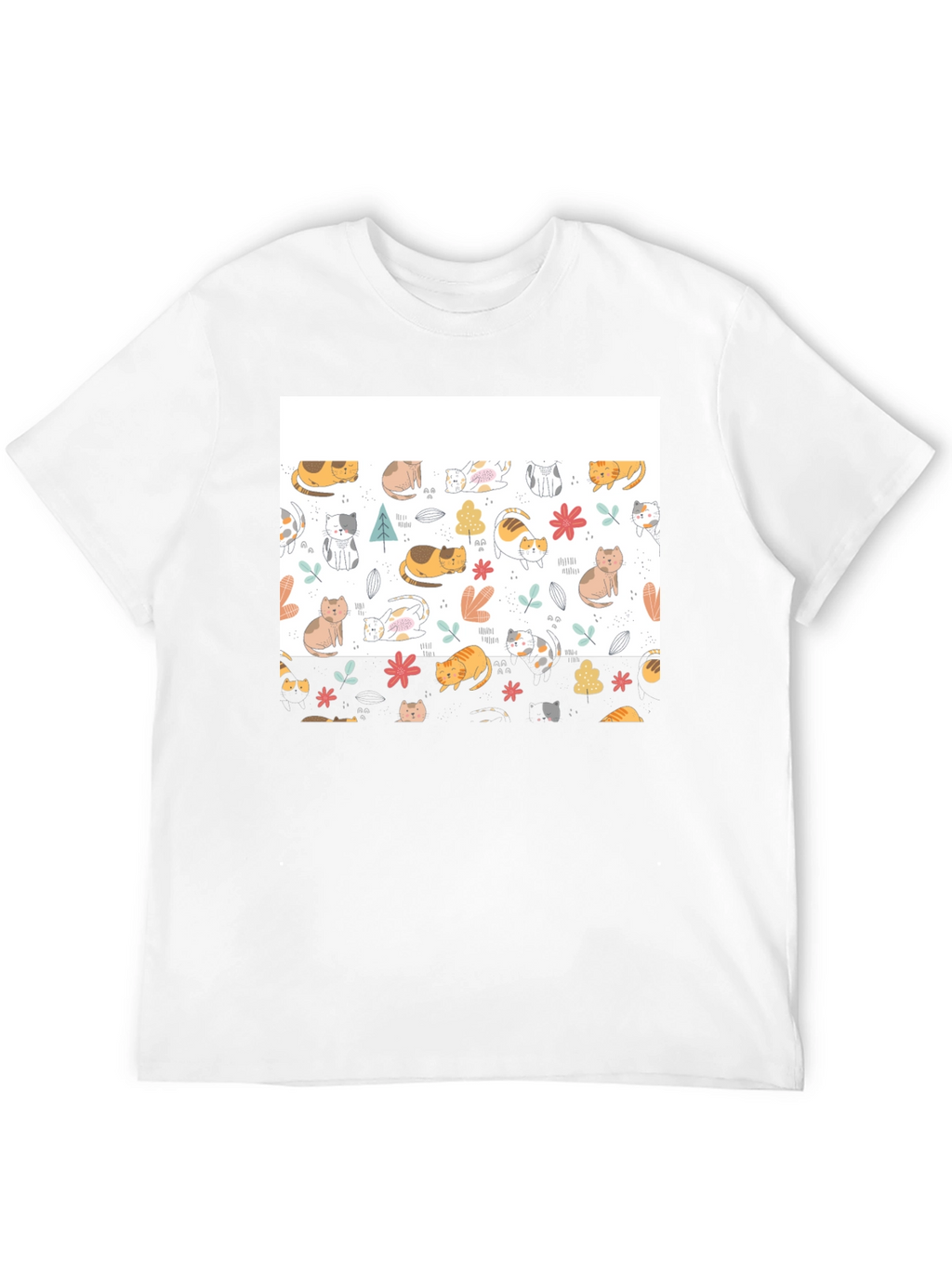 Cute Cat Pattern Black T-Shirt