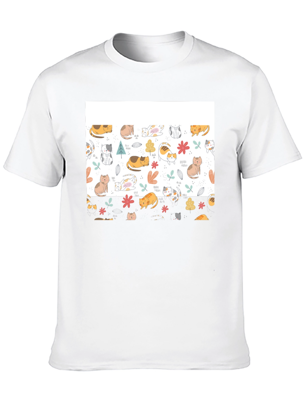Cute Cat Pattern Black T-Shirt